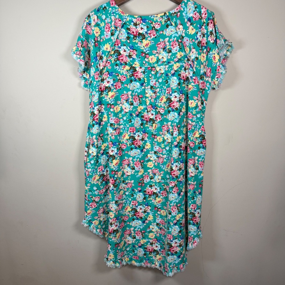 Umgee High Low Frayed Hem Linen Blend Floral Dress Size XL Boho Cottage Western - Picture 2 of 9